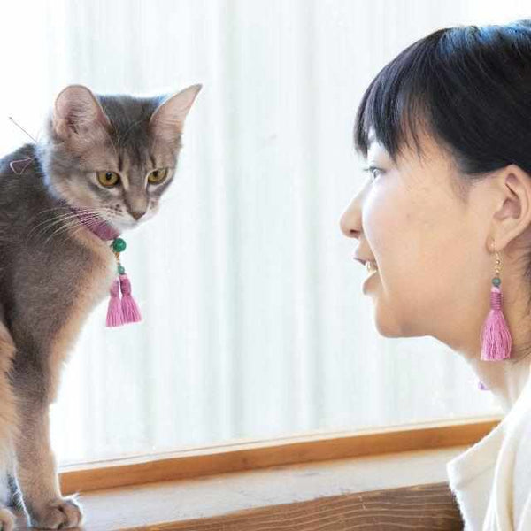 【京念珠】ねこのわ  猫用ネックレス ＆ ピアスセット HEIAN