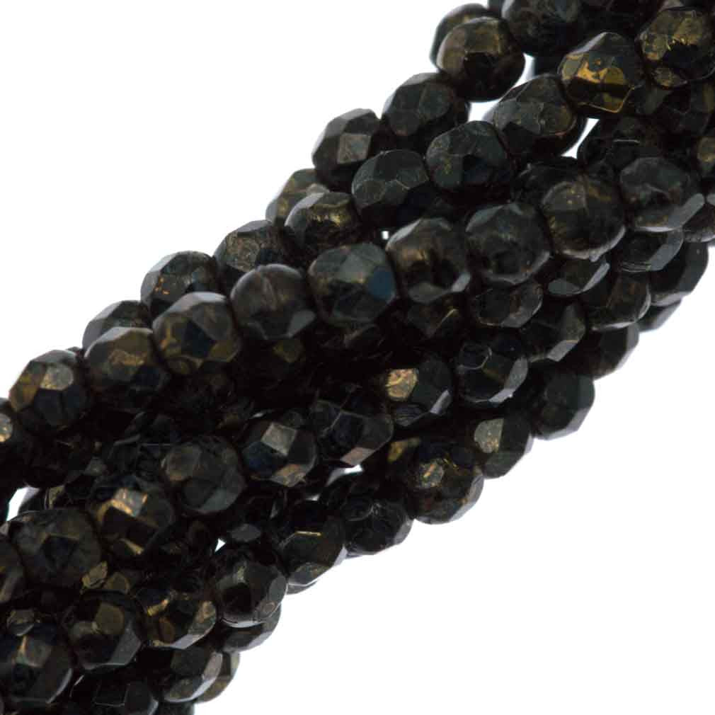 100 Czech Fire Polished 2mm Round Bead Jet Bronze Picasso (23980BT ...