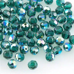 12 TRUE CRYSTAL 4mm Faceted Round Bead Emerald AB (205 AB)