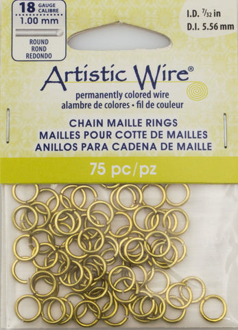 Artistic Wire Non Tarnish Brass 6.2mm Jump Ring 100pc 18 ga, I.D. 3.97