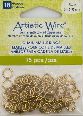 Artistic Wire Non Tarnish Brass 7.7mm Jump Ring 75pc 18 ga, I.D.