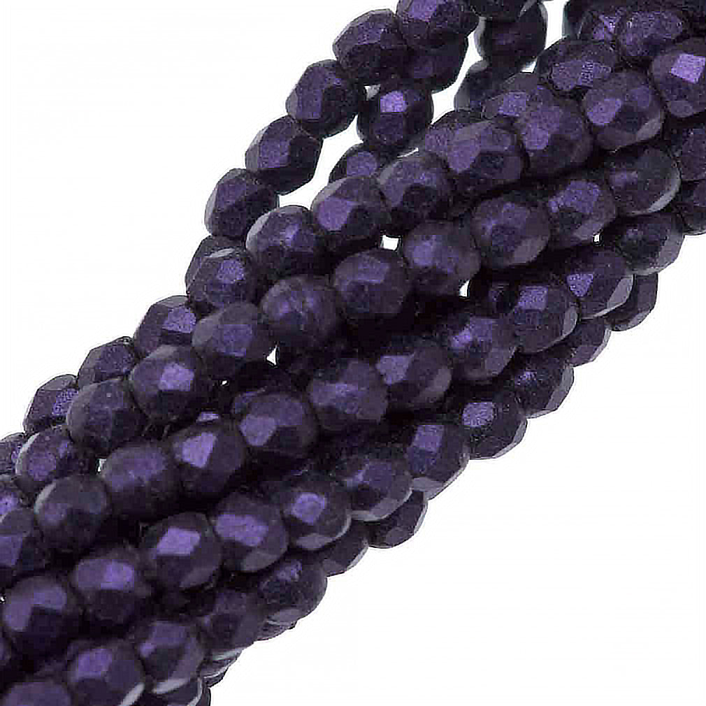 100 Czech Fire Polished 2mm Round Bead Metallic Suede Purple (79021 ...