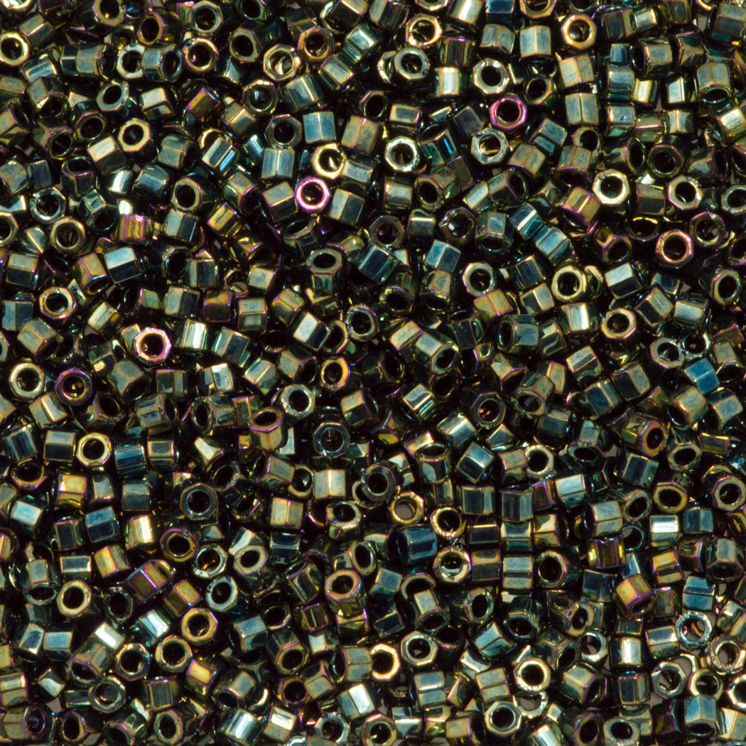 Miyuki Hex Cut Delica Seed Bead 11 0 Metallic Green Ab 7g Tube Dbc24 Aura Crystals Llc