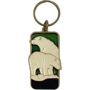 Vintage 90s Stained Glass Polar Bears Keychain