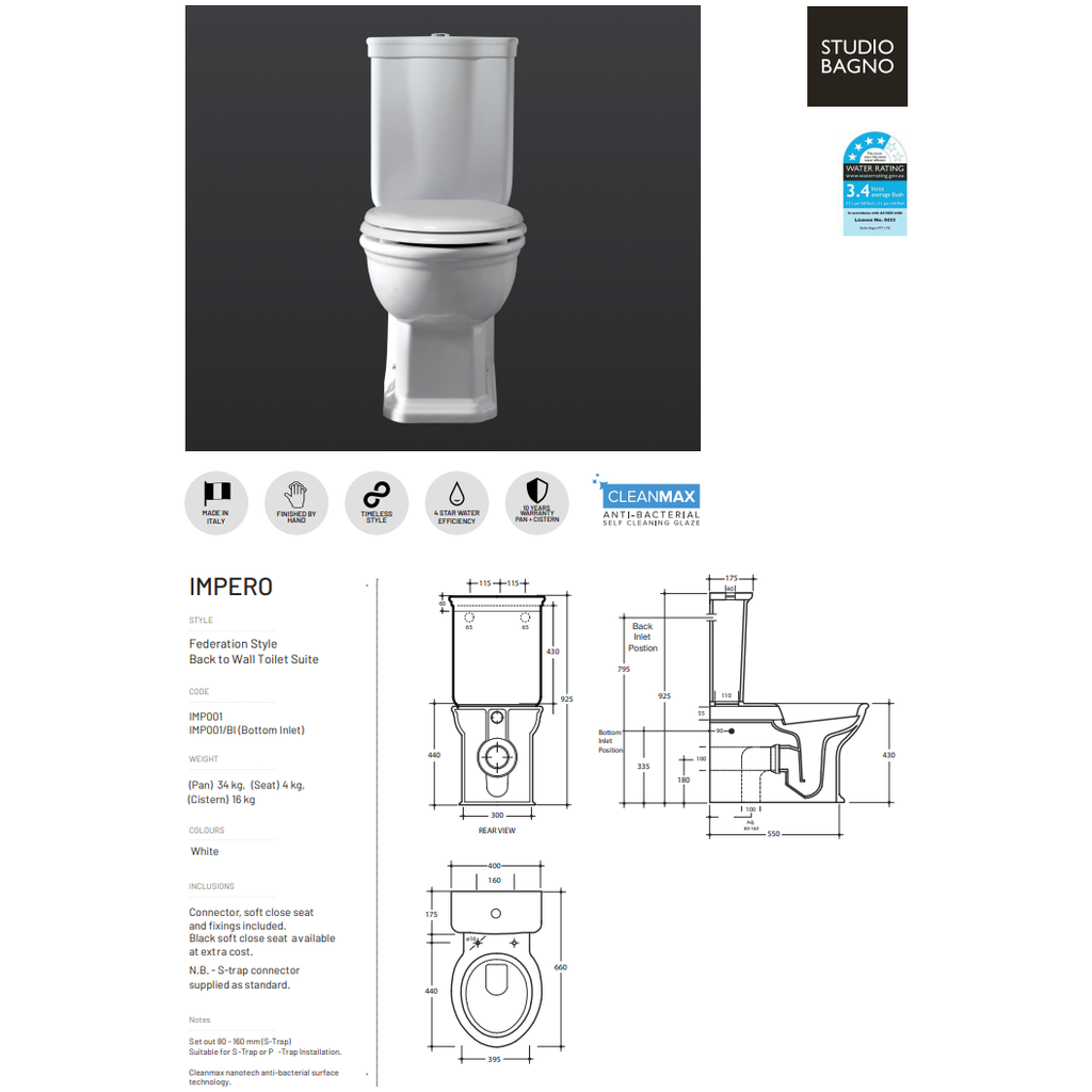 Studio Bagno Impero back to wall suite | Icon Bathware