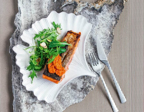 pan fried salmon with romesco sauce