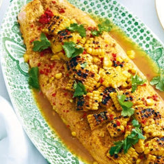 spice baked salmon with corn