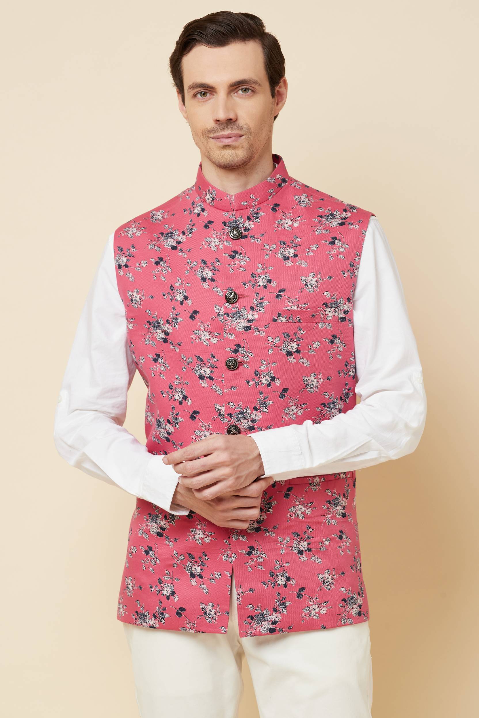 Pink Indo Kurta Set with Floral Print Nehru Jacket | Kurta Jacket | Men –  Laromani