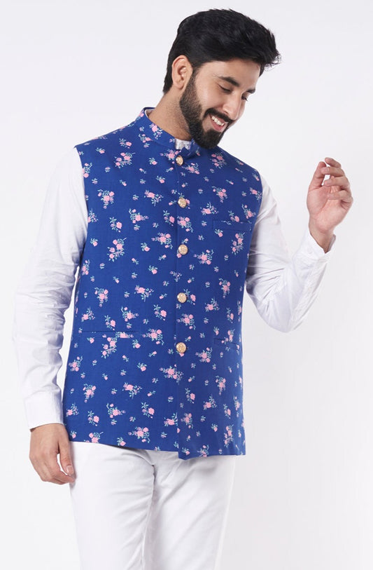 Denim Printed Bundi Jacket Kurta Set – Spring Break