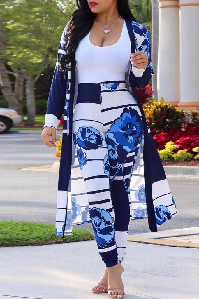 Plus Size Print Long Sleeve Casual Two Piece Outfits
