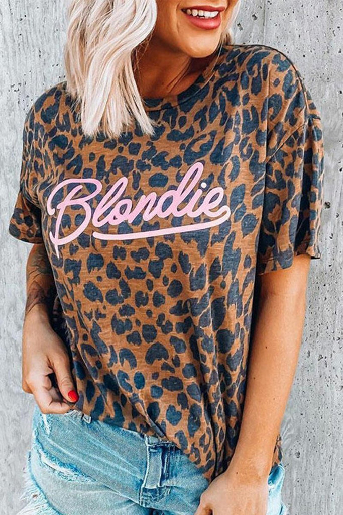Plus Size Lip Print Leopard Print T-Shirt