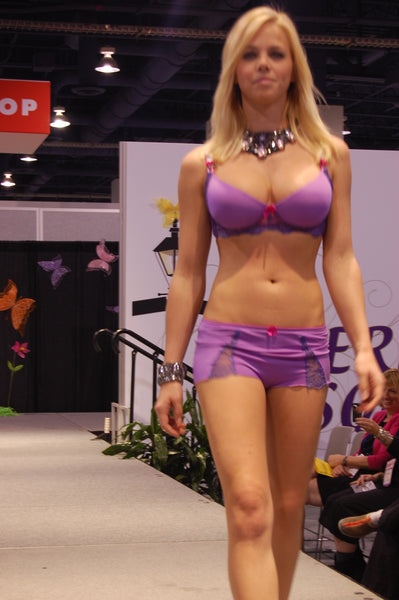 ABC Kids Expo Model wearing Purple Nursing Bra and Panty Set