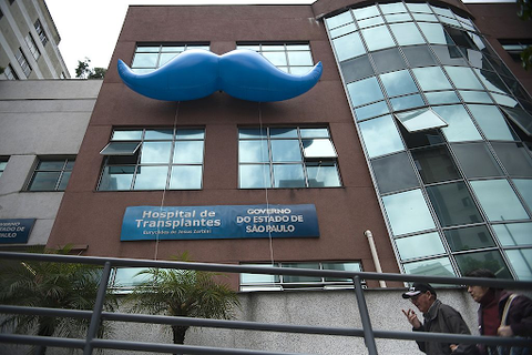 A hospital in Brazil decorated with an inflatable blue mustache for Movember.