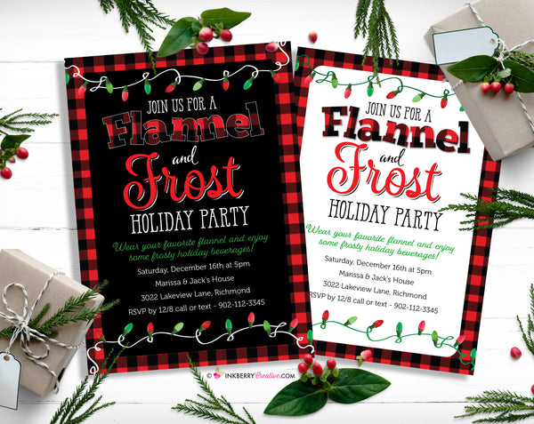 flannel and frost christmas party invitation buffalo check plaid holiday party invite
