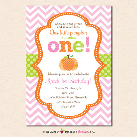 pumpkin girl first birthday invitation