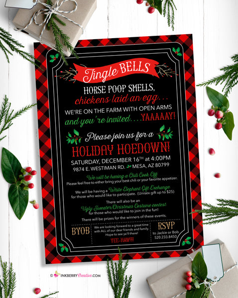 holiday hoedown christmas party invitation farm party invite