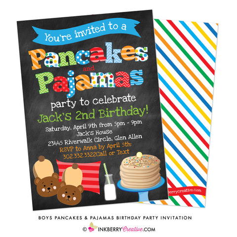 boys pancakes and pajamas party invitation