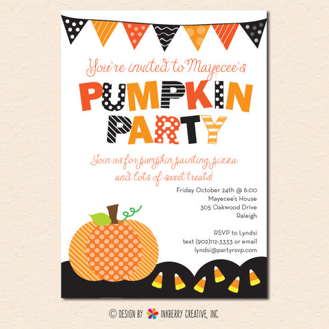 pumpkin party banner candy corn invitation