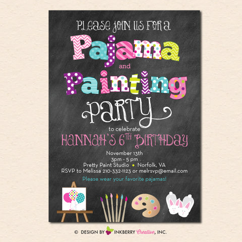 pajama and painting party invitation chalkboard printable