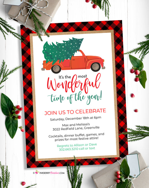 most wonderful time of year party invitation buffalo plaid christmas party invite