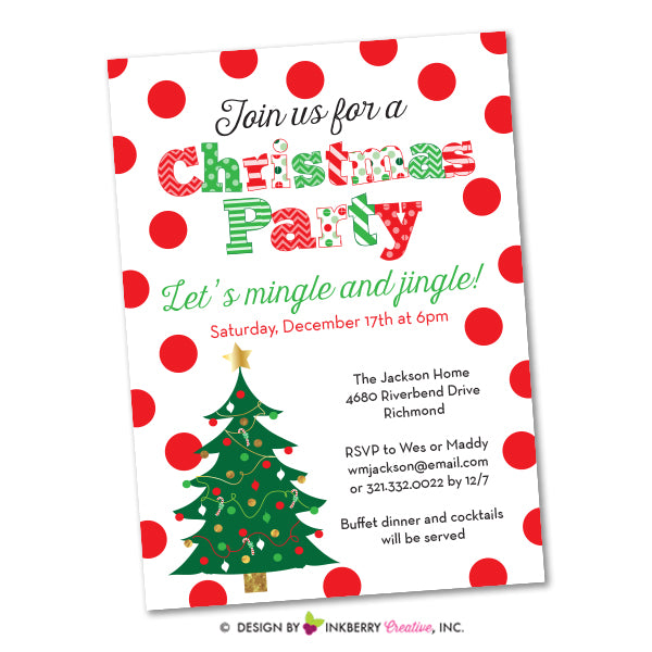 Festive Polka Dot Christmas Party Invitation – Inkberry Creative, Inc.