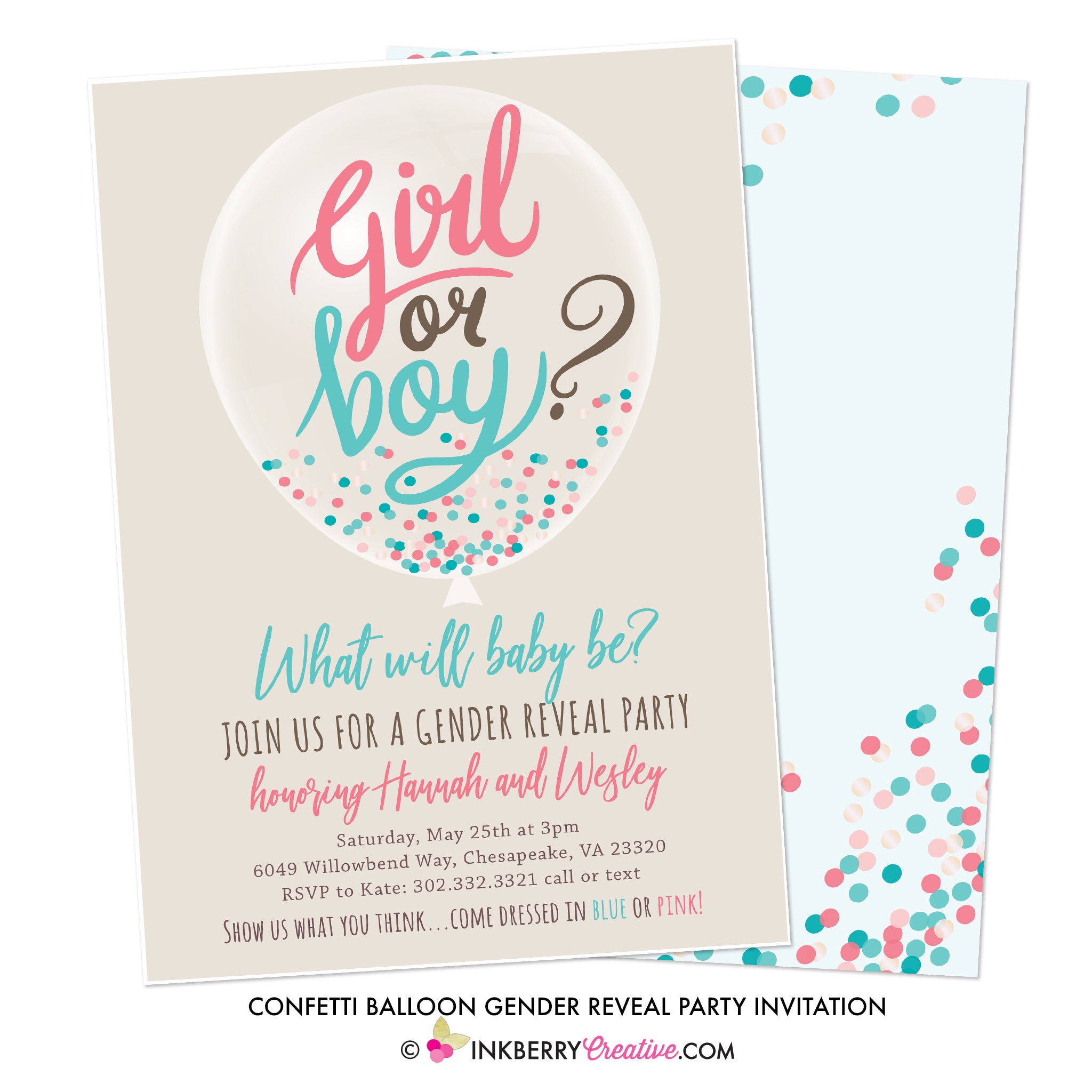 Confetti Balloon Gender Reveal Party Invitation Inkberry Creative Inc 