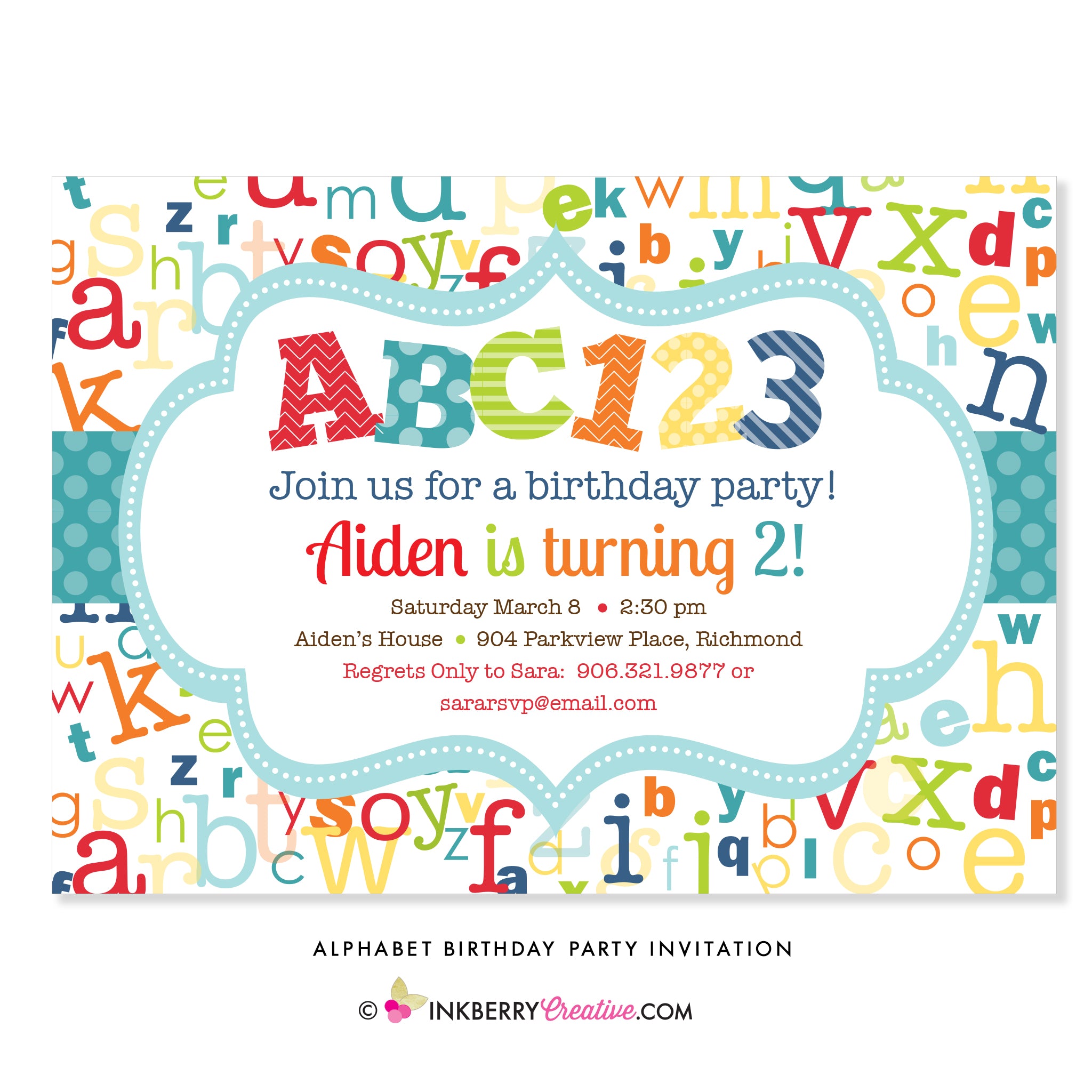 ABC123 Alphabet Birthday Party Invitation – Inkberry Creative, Inc.