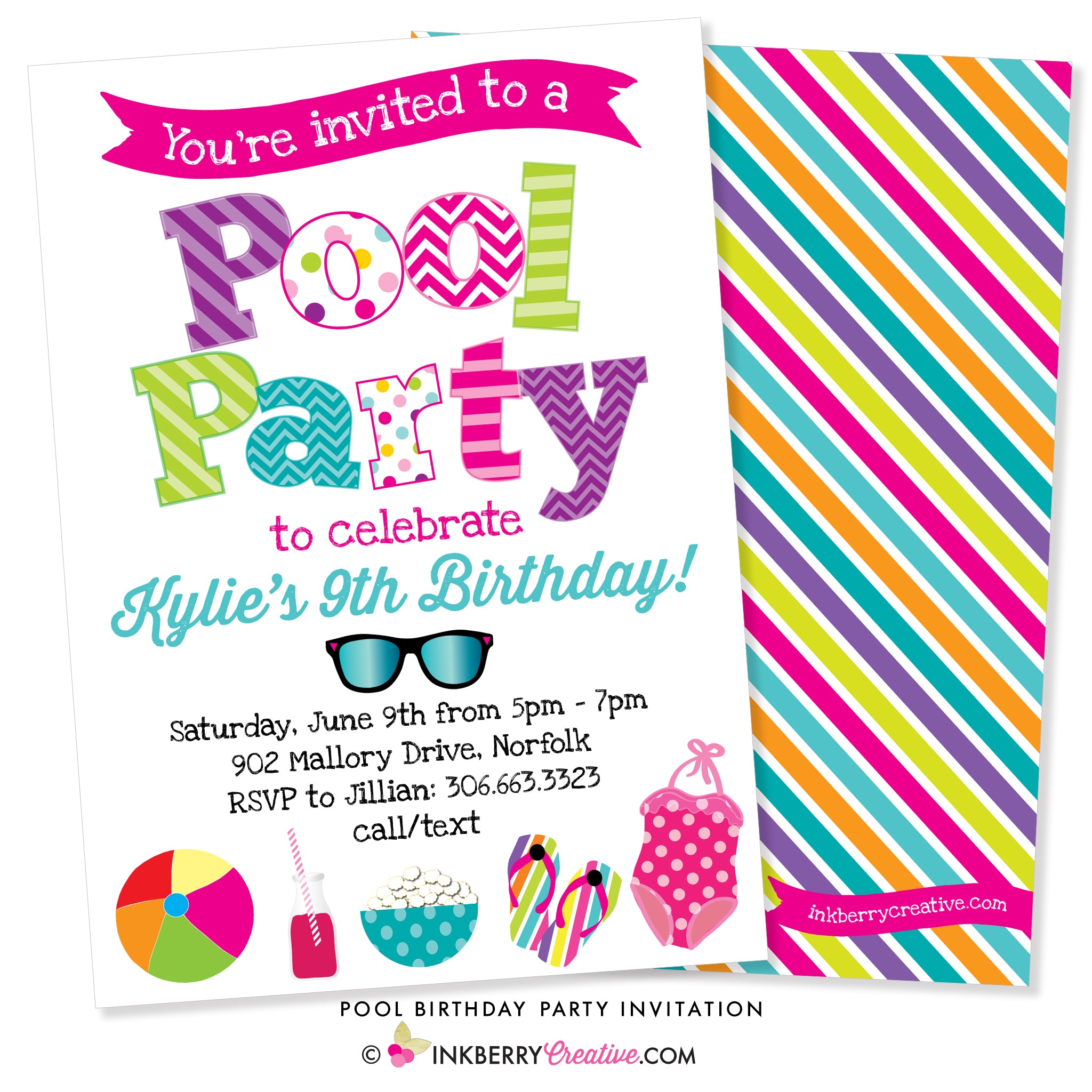 Pool Swimming Birthday Party Invitation – Inkberry Creative, Inc.