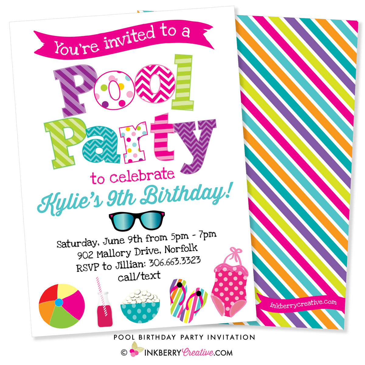 Pool Swimming Birthday Party Invitation Inkberry Creative Inc