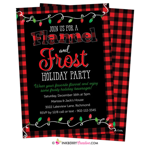 flannel and frost christmas party invitation buffalo plaid check holiday invite