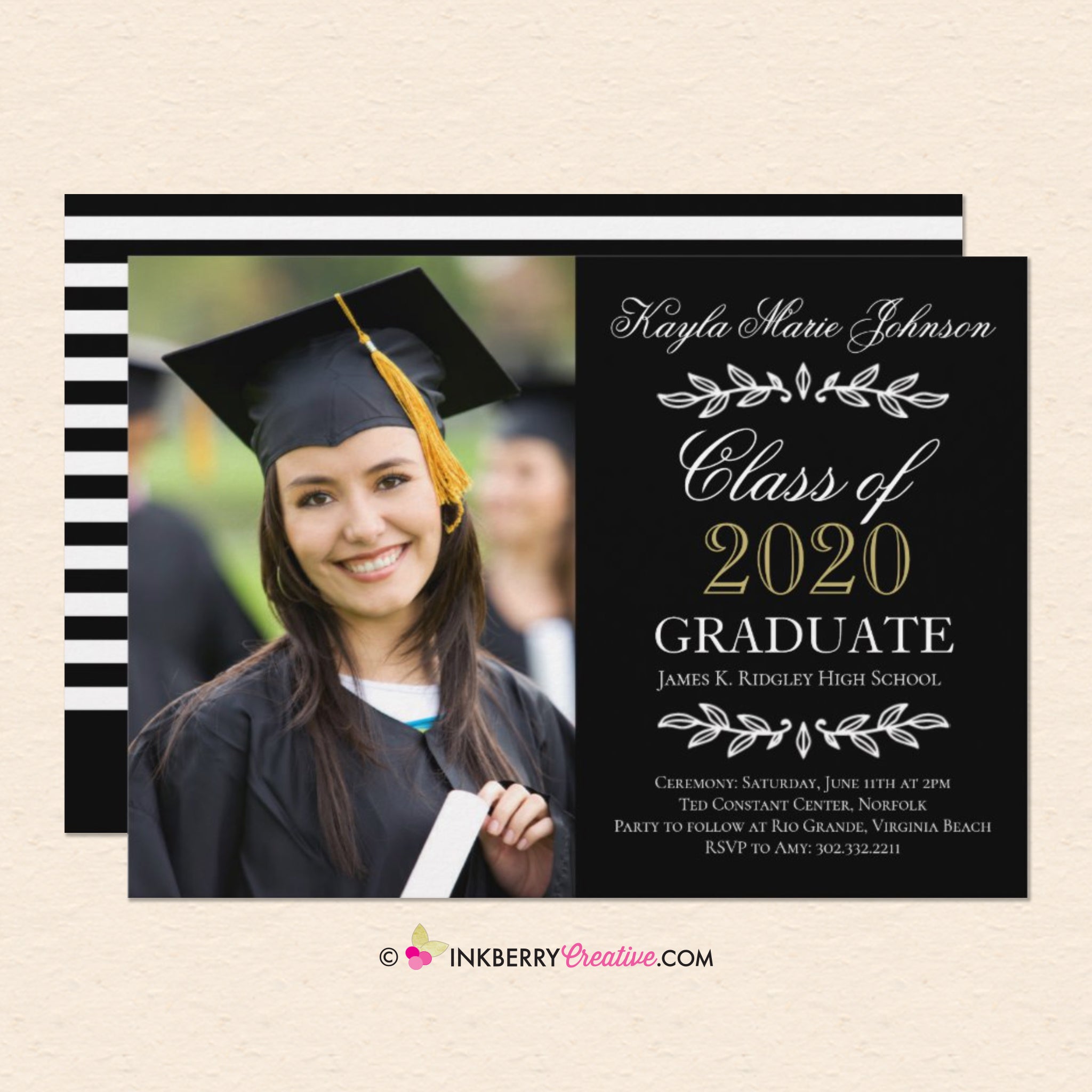 Elegant Script And Leaves Graduation Invitation Or Announcement Inkberry Creative Inc 1688