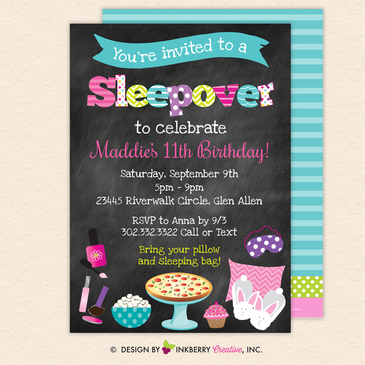Sleepover Slumber Birthday Party Invitation (Chalkboard Style) - Kids ...