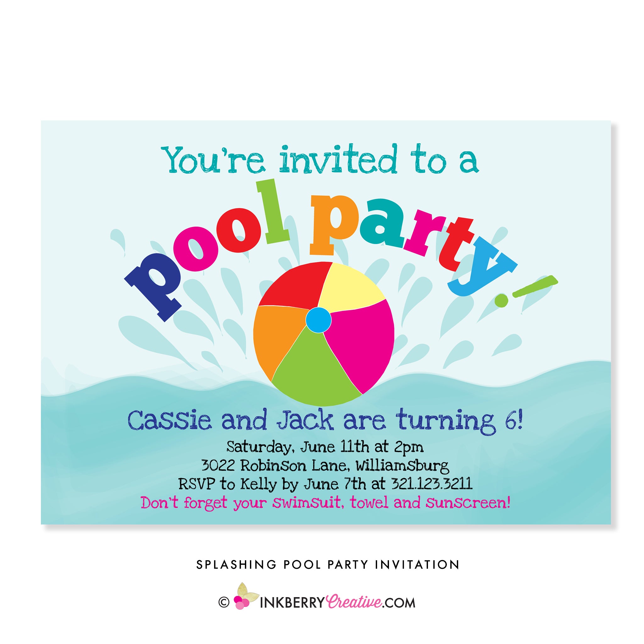 Splashing Pool Party Invitation – Inkberry Creative, Inc.