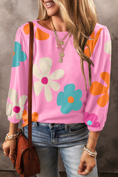 Cute Flower Print Bracelet Sleeve Top