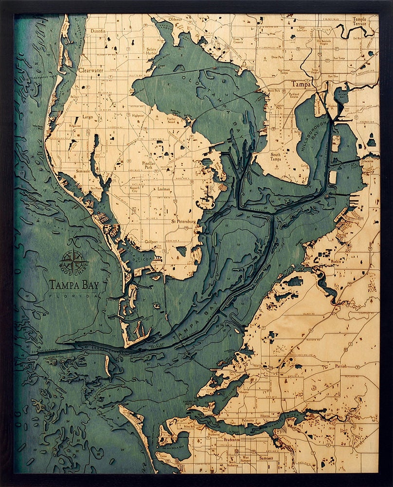 Tampa Bay Wood Carved Topographic Depth Chart / Map