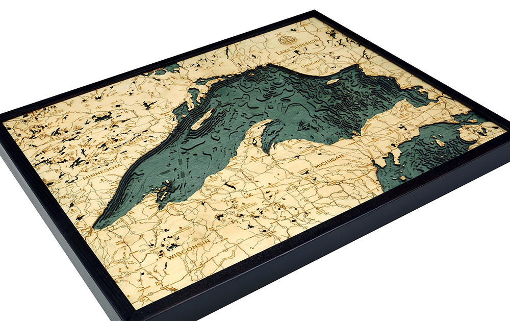 Lake Superior Wood Carved Topographic Depth Chart / Map