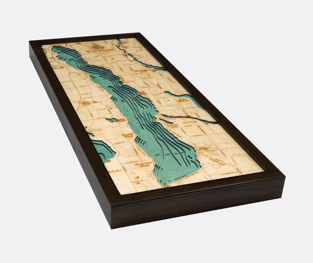 Torch Lake, Michigan Wood Carved Topographic Depth Chart / Map