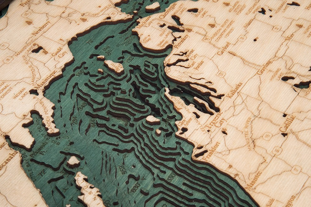 Lake Michigan Wood Carved Topographic Depth Chart Map 0180