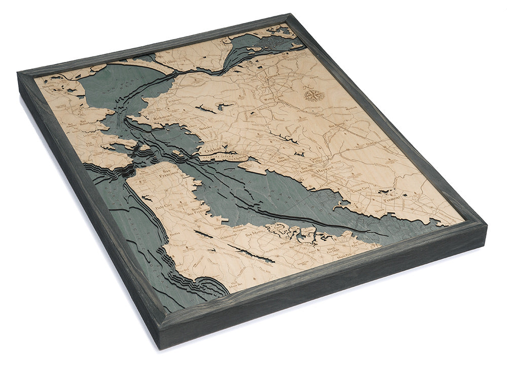 San Francisco Bay Area Wood Carved Topographic Depth 