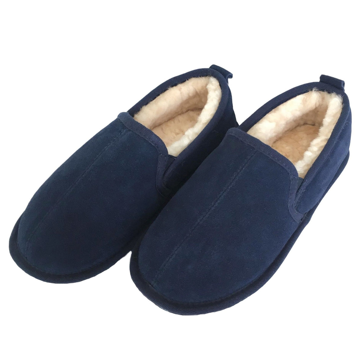 Deluxe Mens 'Liam' Sheepskin Slippers with Soft Sole - Navy – Sheepskin ...