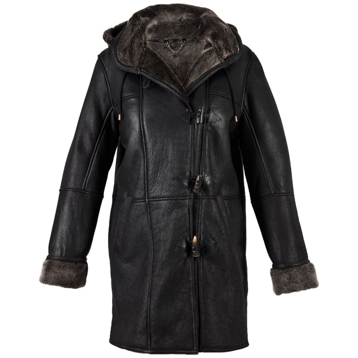 Ladies Millie Leather Sheepskin Duffle Coat - Black – Sheepskin World