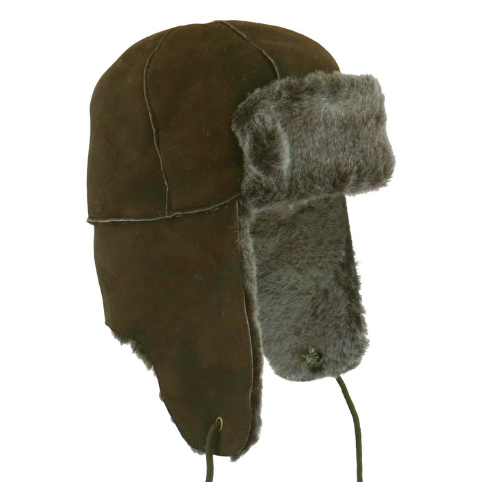Mens Deluxe Brown Tipped Double Faced Sheepskin Aviator Hat - Bourn ...