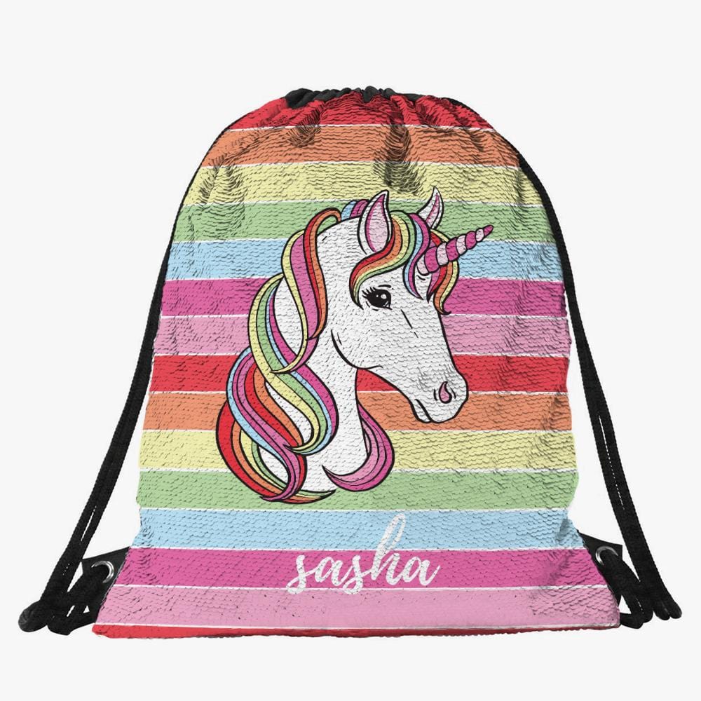 personalized unicorn drawstring sequin backpack