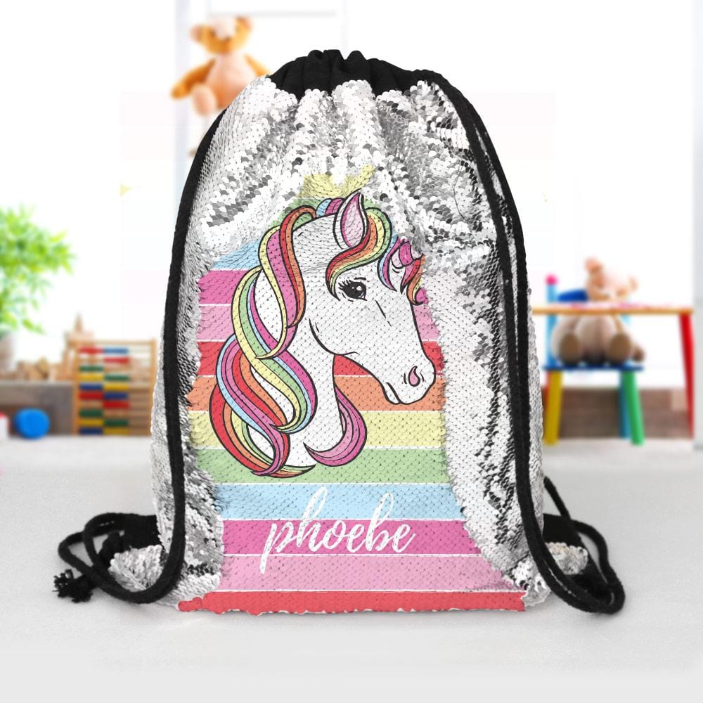 personalized unicorn drawstring sequin backpack