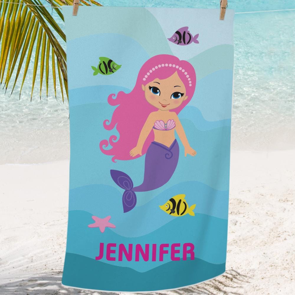 Mermaid Personalized Mini Beach Towel for Kids Monogram Online