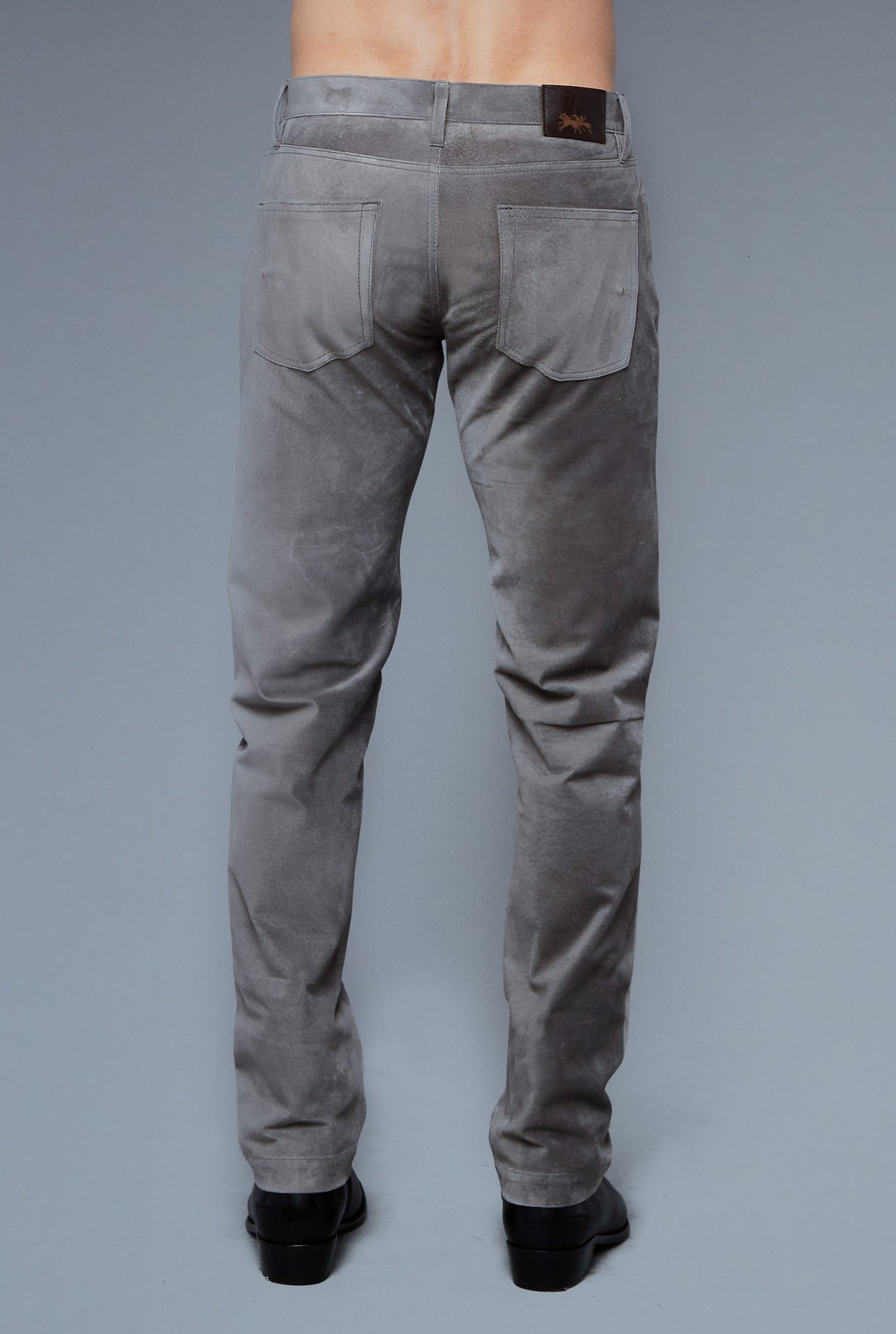 Back View: Model Hans Weiner wearing Suede 5 Pocket Pants