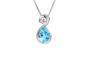 Silver sparkling Blue Topaz Teardrop Necklace