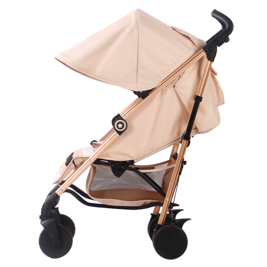 pink and rose gold stroller