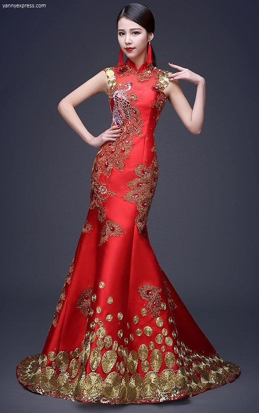 QIPAO Chinese_Wedding_Sequin_Lace_Phoenix_Qipao_Gown_large_2x