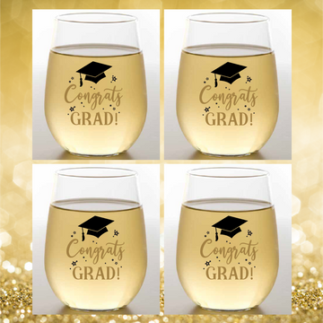 Congrats Grad 4 Pack Shatterproof Wine Glasses